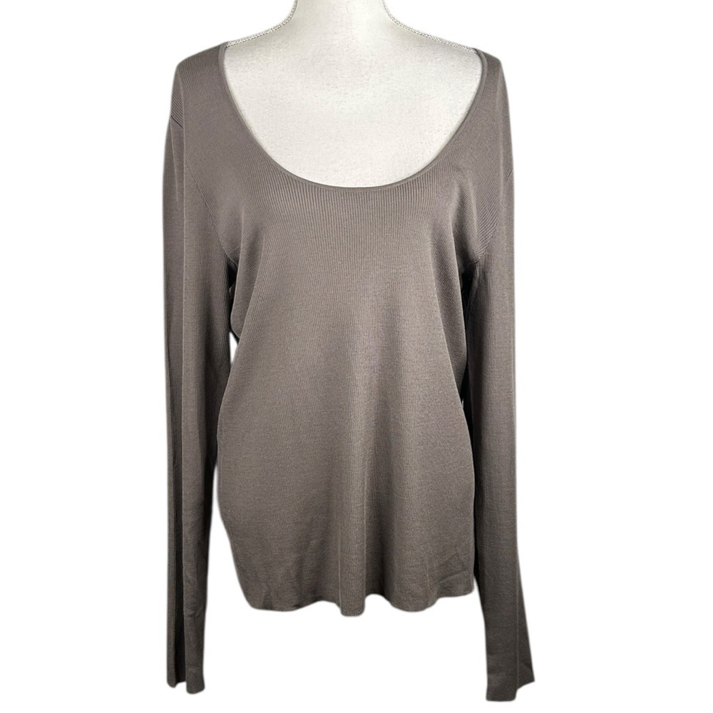 St. John‎ Brown Ribbed Classic Round Neck Long Sleeve Wool Blend Top Size XL